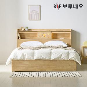[착불] 보루네오 대한Po 3서랍 고무나무 원목 침대 LED 본넬매트리스 세트 Q