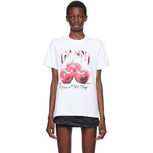 25 FW 가니 여성 화이트 체리 티셔츠 242144F110028