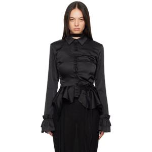 25 FW 오토링거 여성 블랙 러플 블라우스 242016F109001