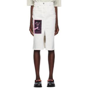 25 FW 랑방 여성 화이트 패치 데님 미디 스커트 232254F092003