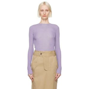 25 FW OPEN YY 여성 퍼플 리본 골지 니트 티셔츠 242731F110001