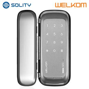 웰콤 유리문용 디지털도어락 WGT130 양문형(홀더포함) 비밀번호전용 상가 빌라 업소 매장 다세대 현관입구 번호키 도어록 생활방수 차임벨기능 침입경보 상시문열림기능