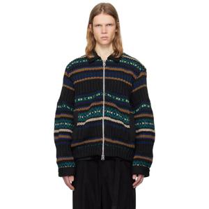 25 FW 사카이 남성 블랙   그린 메시 니트 가디건 251445M200005