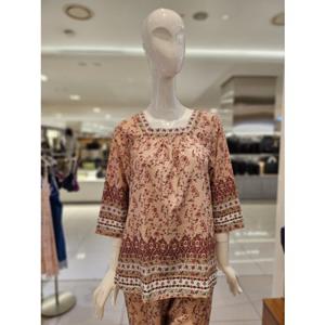 [와코루] 칠부소매 레이온 꽃 보더나염 상의잠옷  여성홈웨어 (WPA367WS-SP)