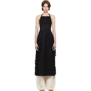 25 FW 메종마르지엘라 여성 블랙 에이프런 미디 드레스 251168F054000