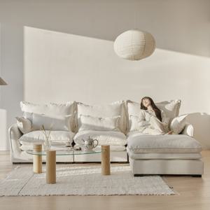 플로라 4인용 패브릭 린넨 구스 소파 (스툴포함)