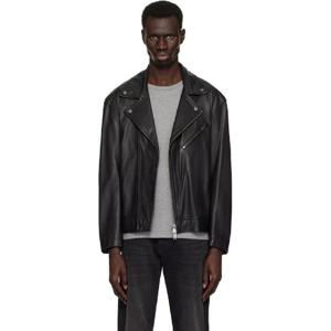 25 FW 보스 남성 블랙 지퍼 포켓 가죽 바이커 재킷 251085M181008
