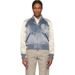 25 FW 버버리 남성 블루   오프 화이트 EKD 새틴 보머 재킷 251376M175001