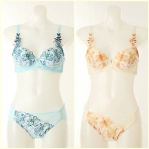 [와코루] AB컵 (WBR1957A-PTH-OR BU) 프린트 튤레이스모티브브라 햄라인팬티세트