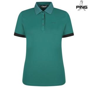 [핑골프][양말증정]여성 소매 배색 카라 반팔 티셔츠 121E2TO052_GN