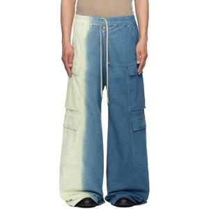 25 FW 릭오웬스 남성 오프 화이트   블루 할리우드 더블 카고 점보 벨라스 데님 팬츠 251126M188020