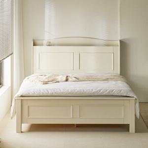 크리밍 웨인스코팅 LED조명 크림 화이트 원목 침대 프레임 슈퍼싱글 SS