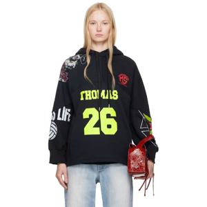 25 FW 마린세르 여성 블랙 리사이클 그래픽 스웨트셔츠 후드티 251020F097001