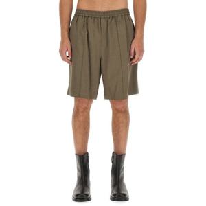 헬무트랭 루즈 핏 플리츠 프론트 올리브 그린 풀 온 쇼츠 N04HM
