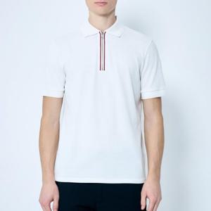 25 FW 몽클레어 스트라이프 포인트 하프 집업넥 반팔 폴로 셔츠 화이트 8A00002 89A16 034