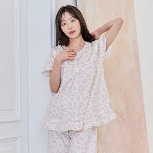 바풀 CA5V13116 여성잠옷 순면 파자마 여름 반팔 잠옷 상하 핑크