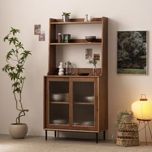 나무뜰 헤이즐 원목 홈카페 모루유리 수납장 800+높은 상부장 세트 GM450C (착불)