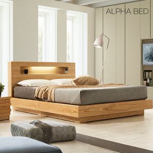 알파침대 앨리 애쉬 LED 무늬목 평상형 침대프레임 Q/K 공용