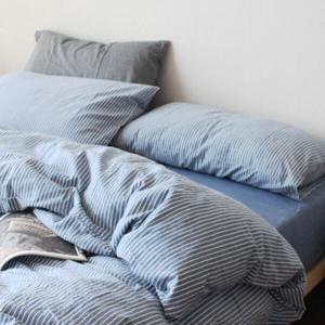 아트박스/홈앳 블루 스트라이프 워싱 코튼 베딩 - Q풀세트