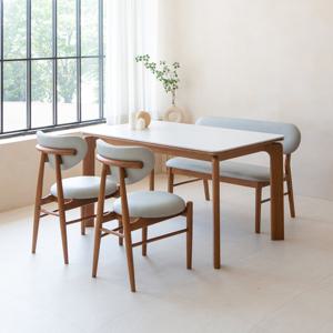 헤닝 밀키오 세라믹식탁 세트 4인용 원목 식탁 1400 의자2 벤치1