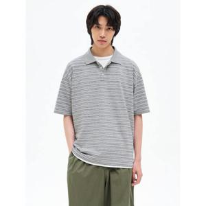 (225642BQ13) [에잇세컨즈] 멀티 스트라이프 반소매 칼라 티셔츠  그레이