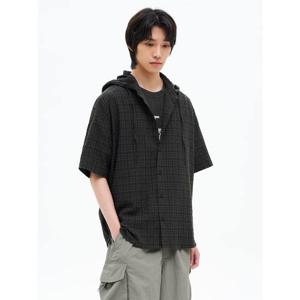 (225665BQ14) [에잇세컨즈] 후드 체크 반소매 셔츠  애쉬