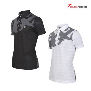 그렌에코 ges25503 남성 알파벳 프린트 사선배색 카라 반팔티셔츠/펀칭원단