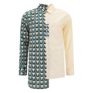 Lanvin 기하학 프린트 로우 컷 헴 셔츠 RMSI00115542H22 444 TP945195955