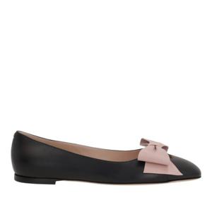 발렌티노 블랙 레더 콘트라스트 보우 발레리나 7W2S0MS0 DDT31A