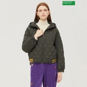 베네통 니트 배색 후드 구스 패딩 BAPD51361_DK