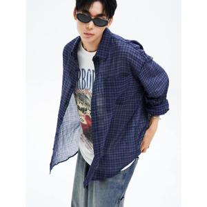 (225764EQ1S) [에잇세컨즈] 쉬어 링클 체크 긴소매 셔츠  퍼플