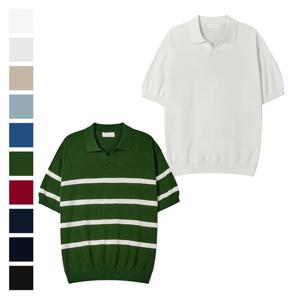 남자 여름 오픈카라 데일리 반팔 티셔츠 SG-KNH-Q081-ST딥그린