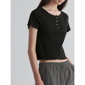 (355742LYF5) [에잇세컨즈] 골지 헨리넥 반소매 티셔츠  블랙