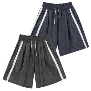 남자 원턱 테이프 데님 밴딩 하프팬츠 DS-JEH-Q273-진청