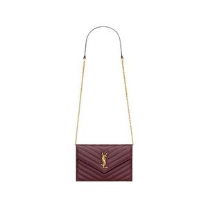 생로랑 카산드라 엔벨로프 체인 월렛 램스킨 루즈 카베르네 742920-AAA44-6195