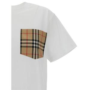 버버리 체크 포켓 코튼 오버사이즈 티셔츠 8080322A1464 White