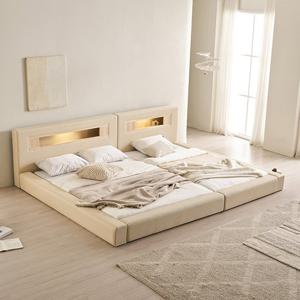 삼익가구 포레티 편백나무 LED조명 오픈형 가죽 패밀리 침대 SS+Q(파워 본넬스프링 매트리스)