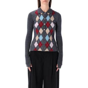 가니 아가일 니트 폴로 가디건 K26012692 920 PALOMA GREY