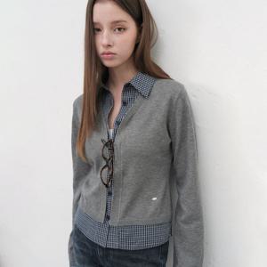 WOMAN 체크 셔츠 레이어드 가디건 [GREY] / WBE3L04530