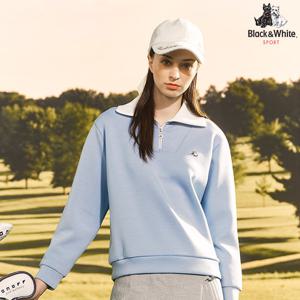 [블랙앤화이트] 여성 쿠션지 카라 배색 반집업 티셔츠 9105LBSP_BLUE