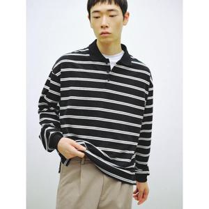 (225941EQ35) [에잇세컨즈] 스트라이프 칼라 티셔츠  블랙