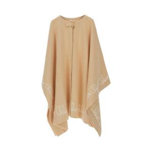 CHLOE KIDS Beige Crew Neck Cape with Logo Lettering on the Edges in Cotton Girl C20667257