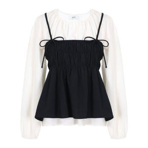 [에이비에프지]셔링 디테일 뷔스티에 레이어드 긴팔 블라우스 APY4HB391J