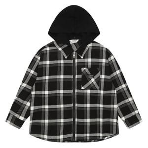 에꼴리에 남아 후드 탈착 체크 집업 셔츠 21D5331_BK