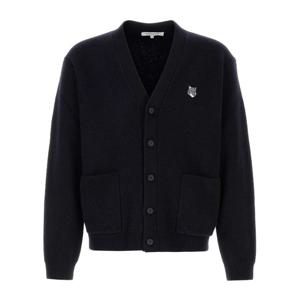 메종키츠네 V넥 버튼 울 가디건 네이비 PM00510KT1180 0413