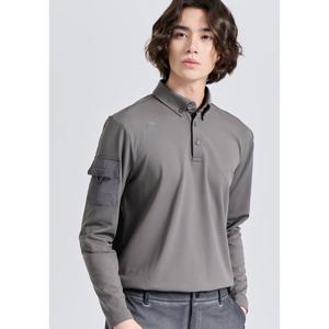 [챌린저]남성 리파인드 포켓삼각링 카라 긴팔 티셔츠 카키베이지