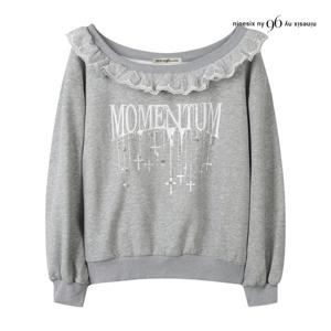 나인식스뉴욕  진주 십자가 프릴 레이스넥 맨투맨 티셔츠 (NPATS002M0)