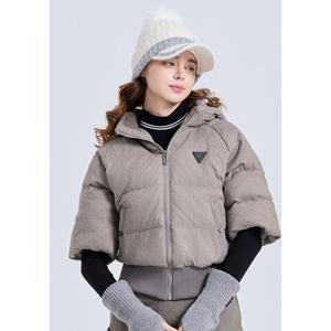 [챌린저]여성 후드 탈부착 멜란지 반팔 다운 자켓 카키베이지_CH