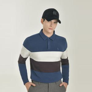 헤지스골프  블루 남성 헤리티지 니트 보더 카라티(HUTS5D713B3)