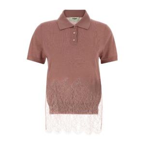 펜디 캐시미어 실크 레이스 헴 폴로 티셔츠 FZXE00AUZS F1T6N